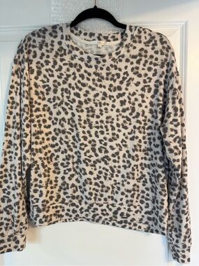 Z Supply Leopard Print Crewneck Sweater - Cream and black/brown